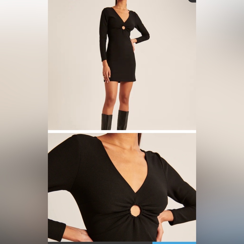 Abercrombie Black Mini Dress, Long Sleeve O-Ring - size small PETITE.